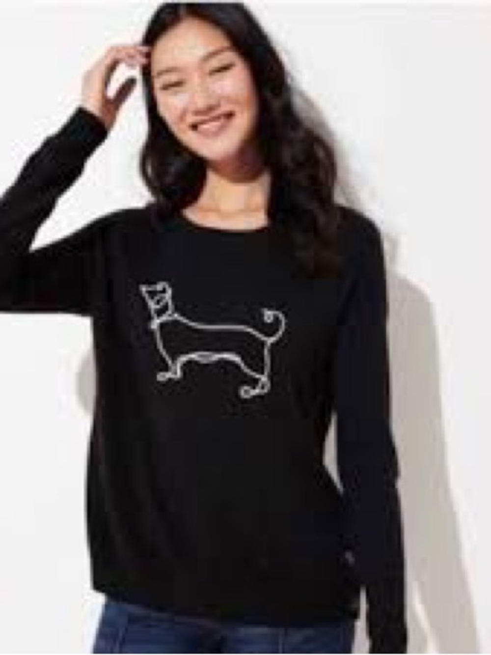 Loft Black Dachshund Dog Outline Crewneck Sweater -